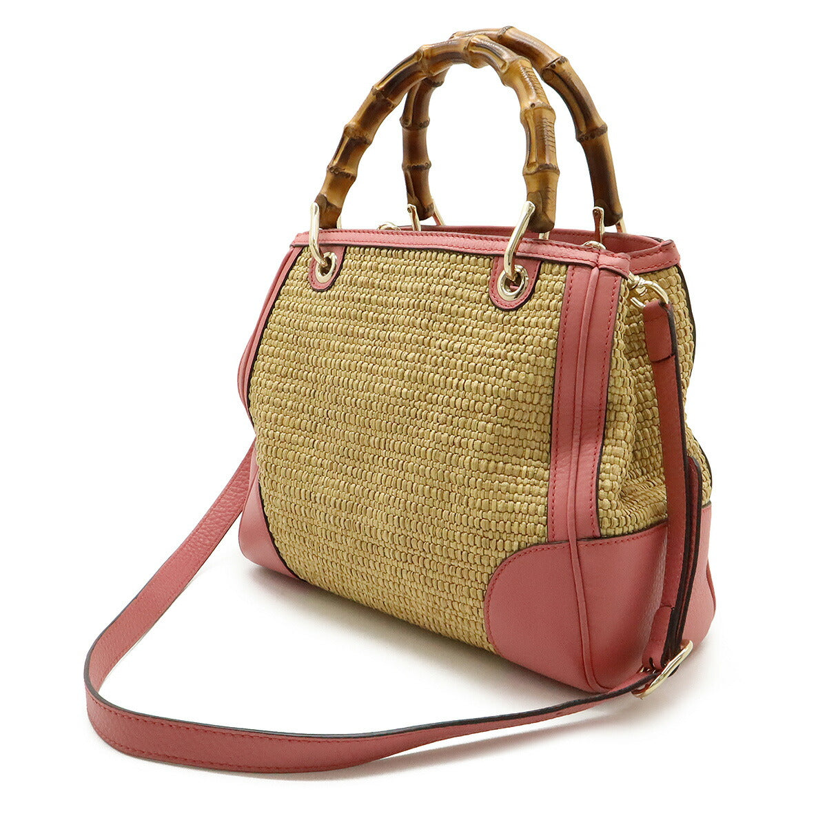 Gucci Bamboo Small Shopper Straw Leather 2way Handbag - Image 2