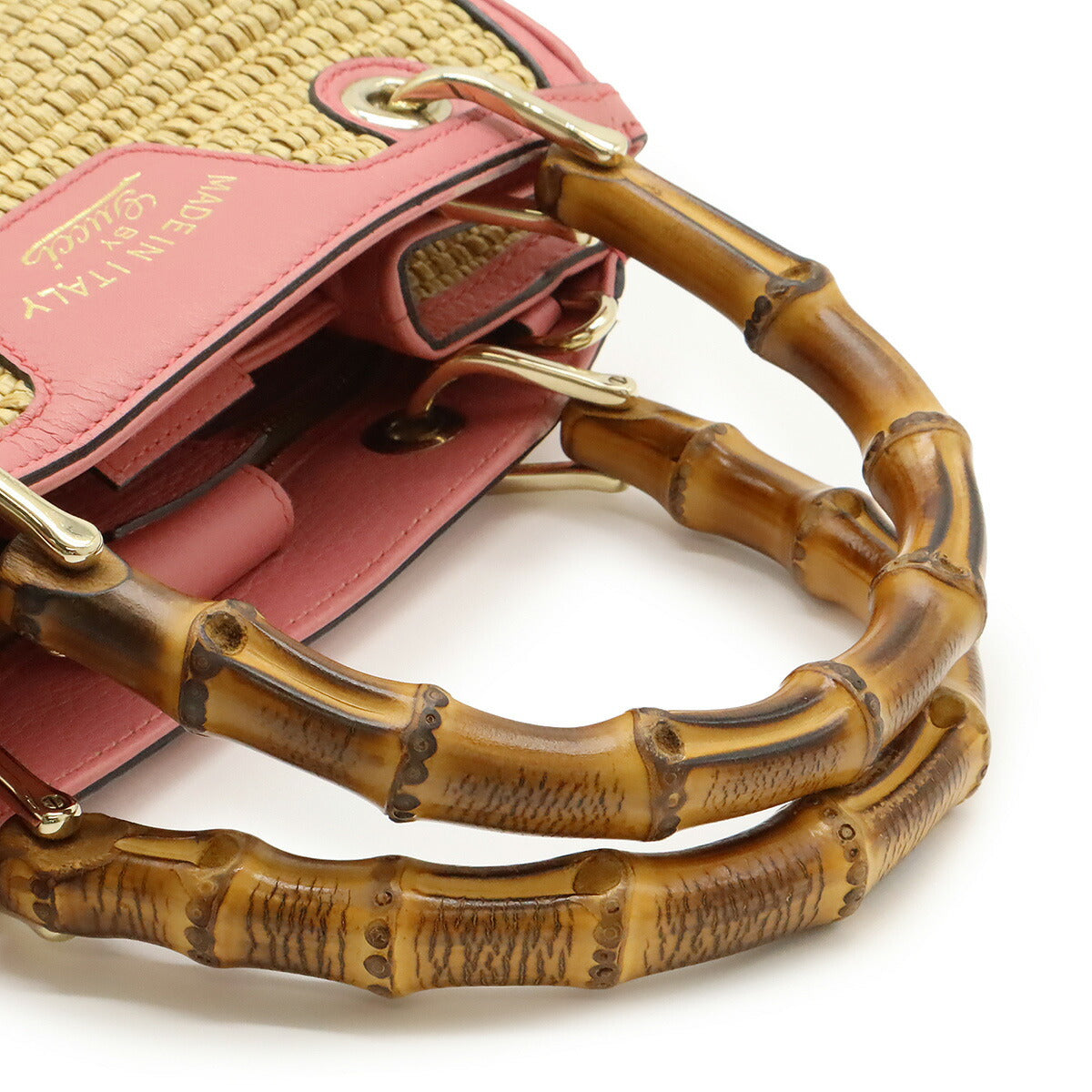 Gucci Bamboo Small Shopper Straw Leather 2way Handbag - Image 4