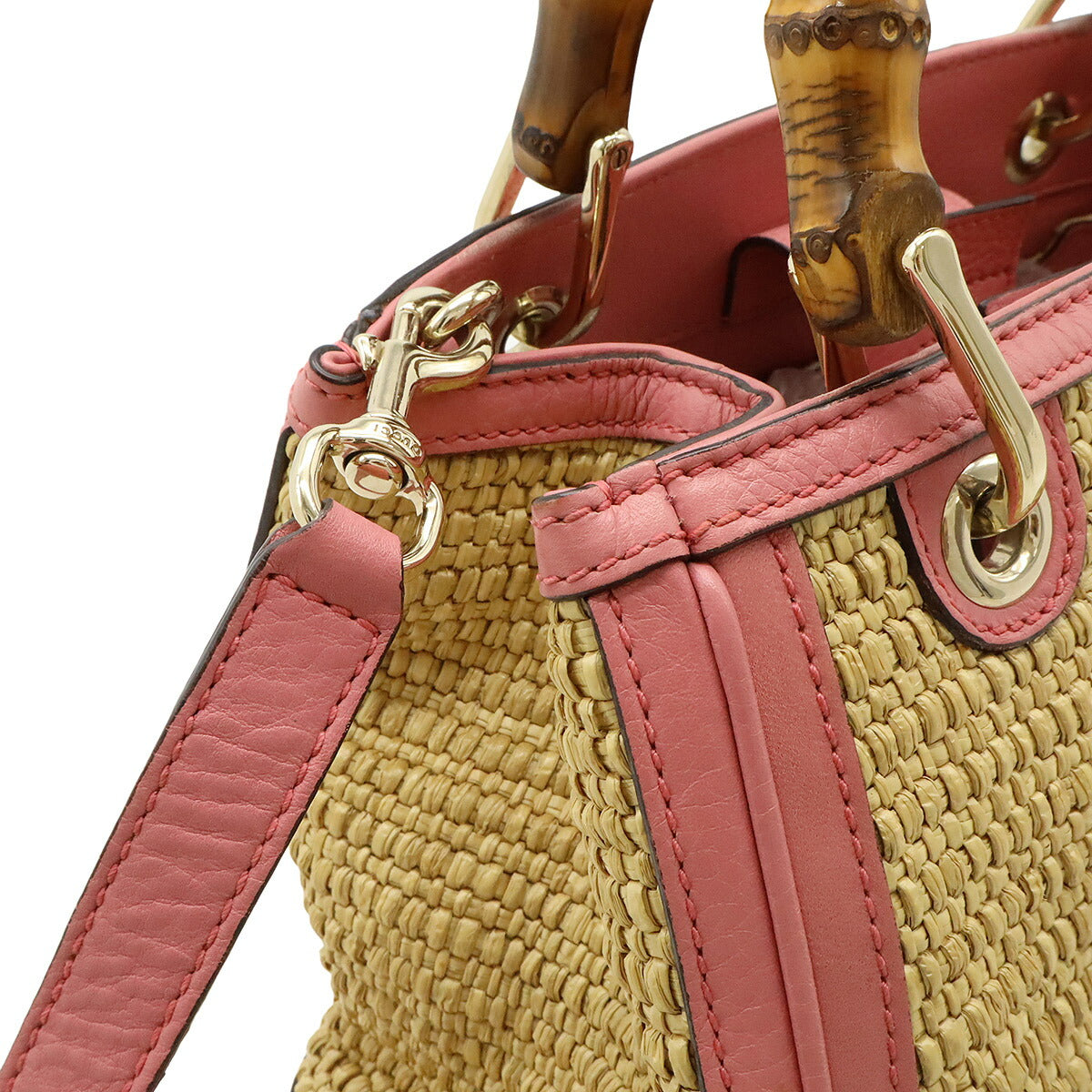 Gucci Bamboo Small Shopper Straw Leather 2way Handbag - Image 5