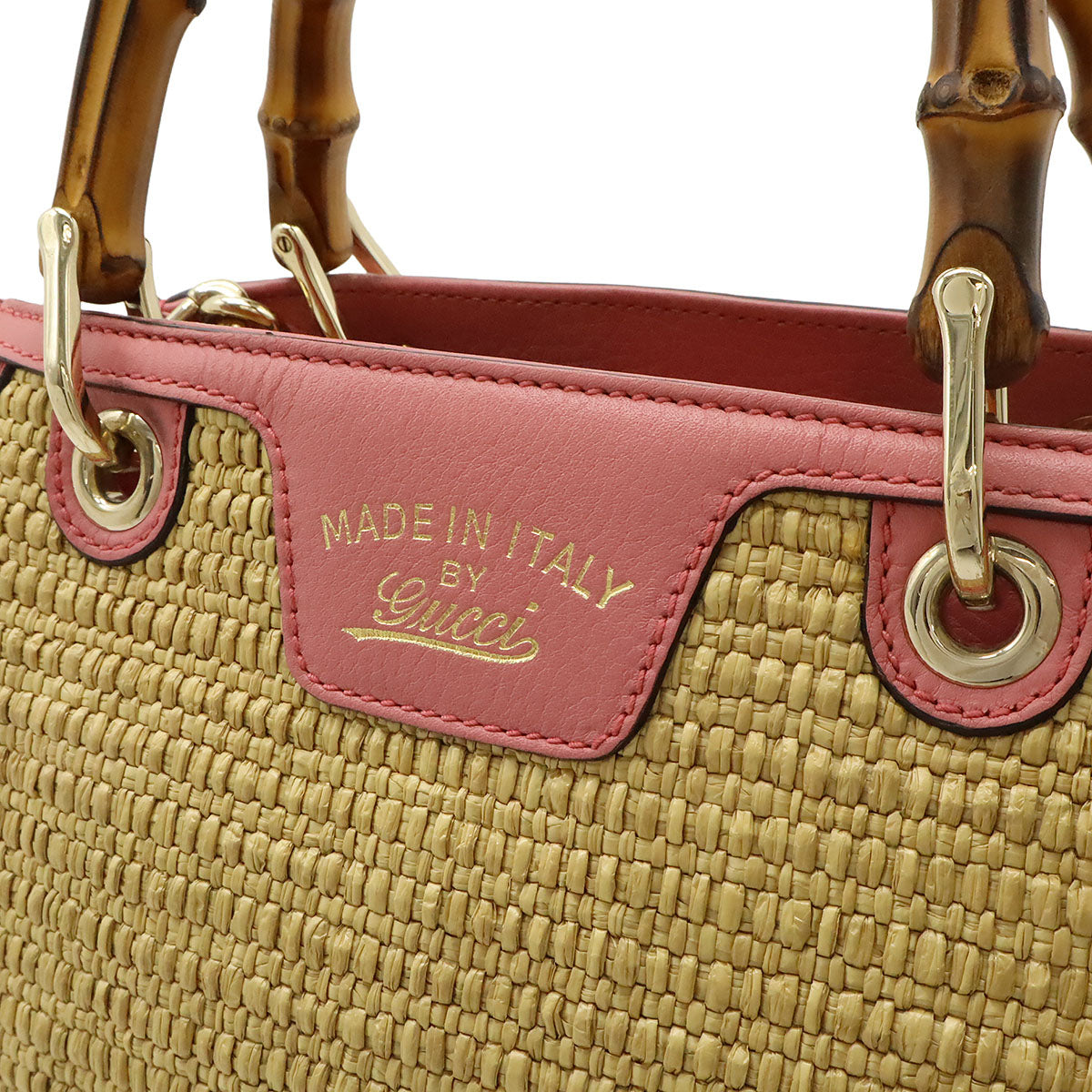 Gucci Bamboo Small Shopper Straw Leather 2way Handbag - Image 8