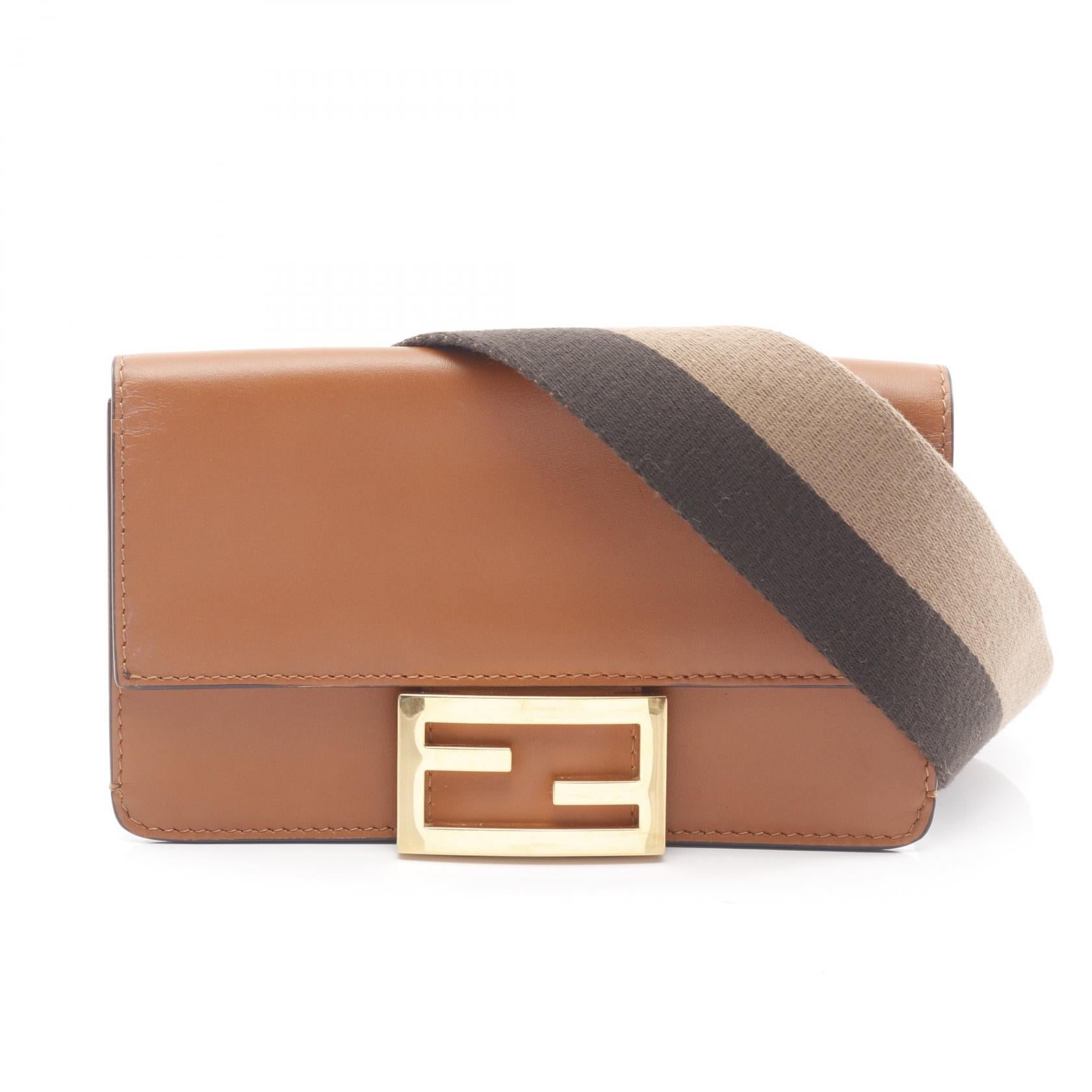 Fendi FLAT BAGUETTE Leather Canvas Shoulder Bag
