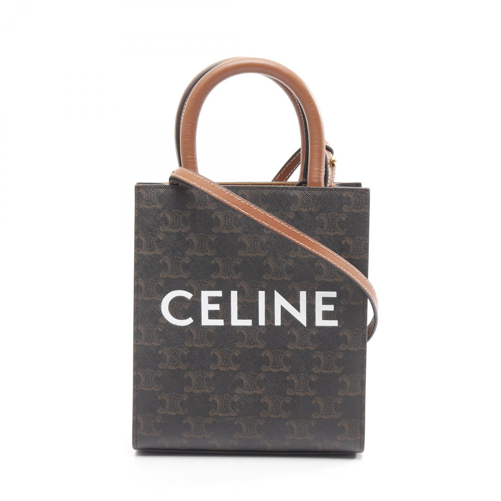 Celine Mini Vertical Cabas Triomphe PVC Coated Canvas Leather 2way Bag