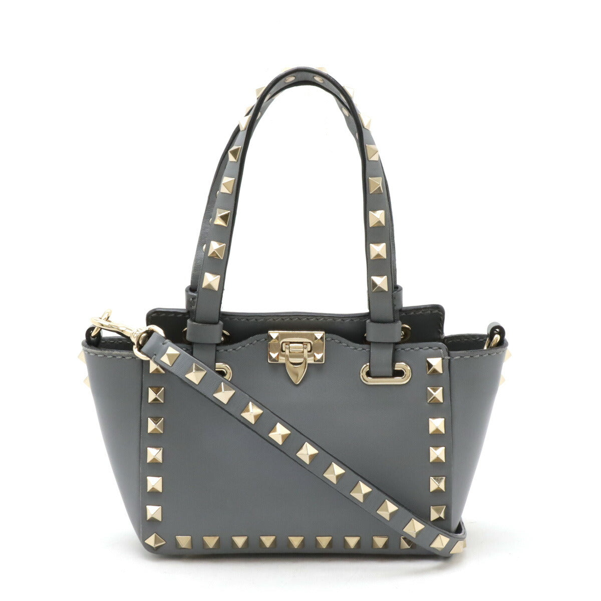 Valentino Garavani Leather Rockstud 2way Handbag Grey