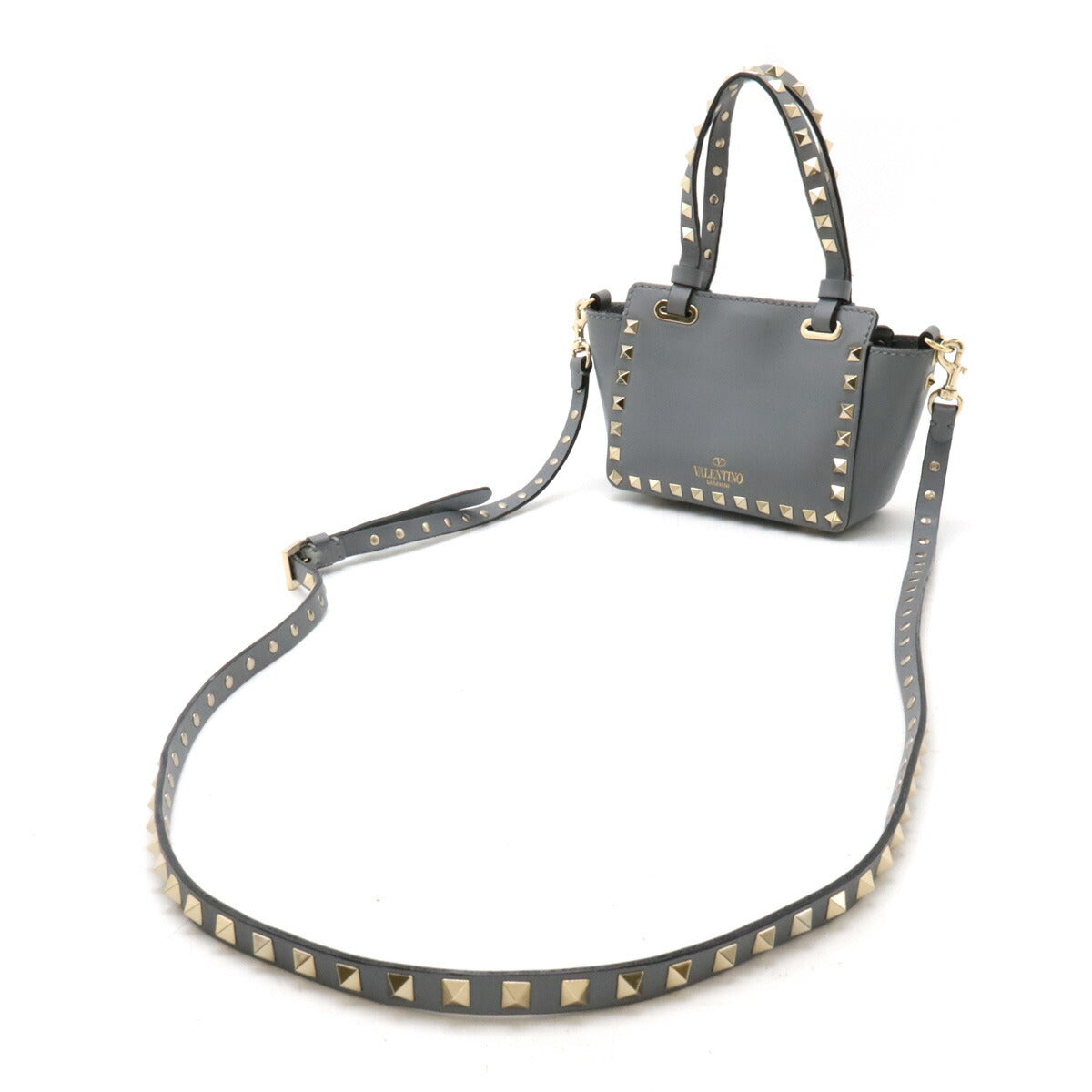 Valentino Garavani Leather Rockstud 2way Handbag Grey - Image 2