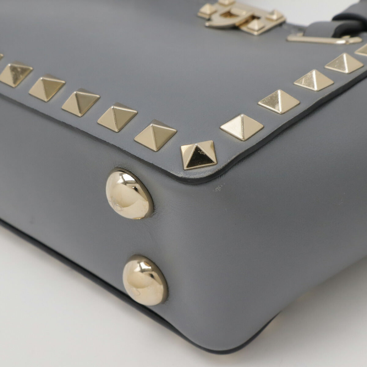 Valentino Garavani Leather Rockstud 2way Handbag Grey - Image 3