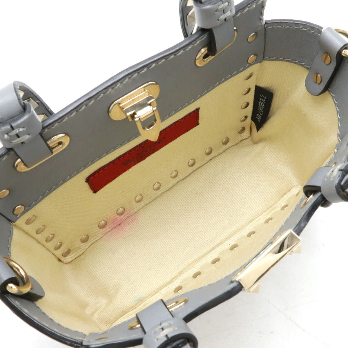 Valentino Garavani Leather Rockstud 2way Handbag Grey - Image 6