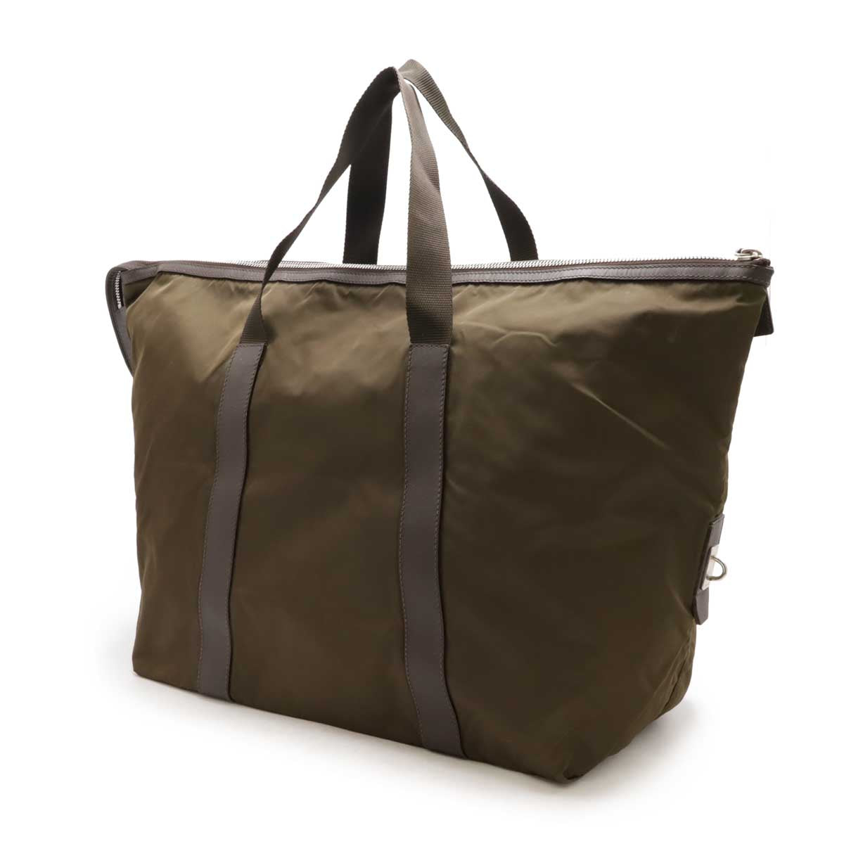 Prada Nylon Leather Triangle Logo Boston Bag Travel Bag V49Z - Image 2